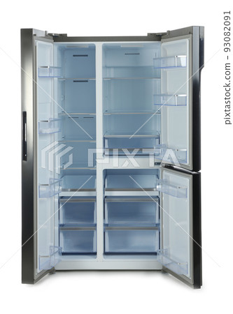 Modern stainless steel refrigerator isolated on white Modern stainless steel refrigerator isolated on white 93082091