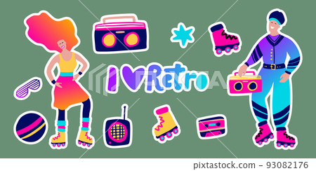 80s retro music party sticker set 93082176