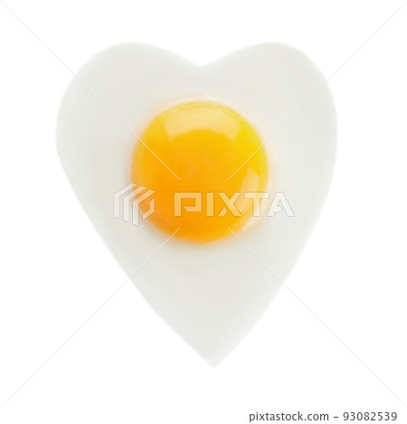 Heart shaped fried egg isolated on white, top view 93082539