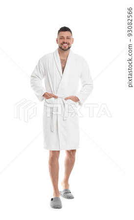 Handsome man wearing bathrobe on white background Handsome man wearing bathrobe on white background 93082566