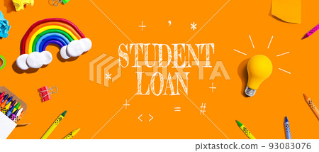Student Loan theme with school supplies - flat lay 93083076