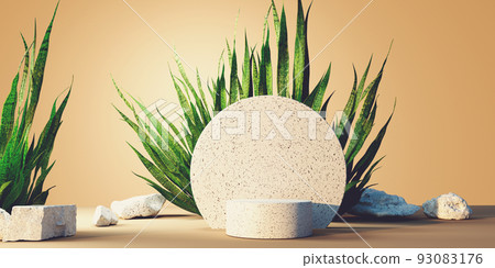 Snake plant with white stone podium - 3D 93083176