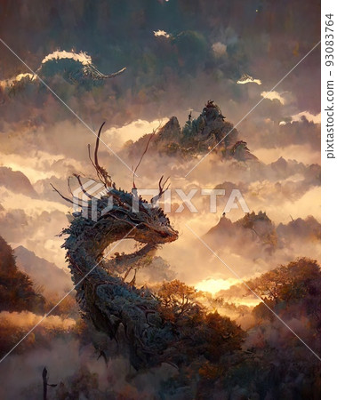 sunset and dragon 93083764