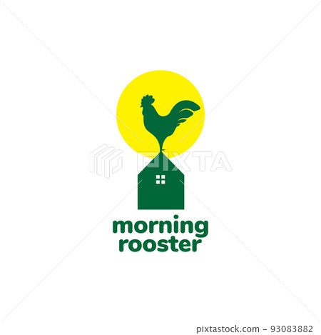 morning home and rooster crowing logo design 93083882