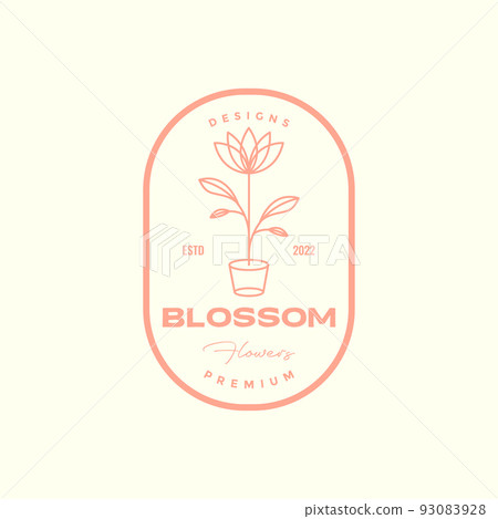 blooming flowers line badge logo design 93083928