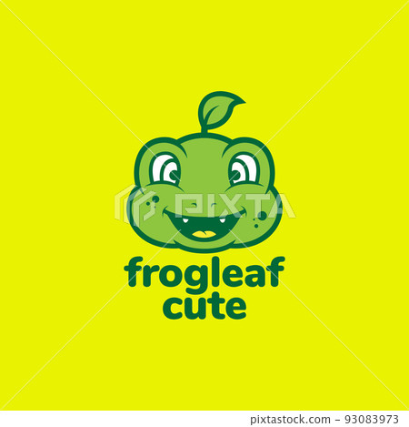 cute face green frog leaf logo design 93083973