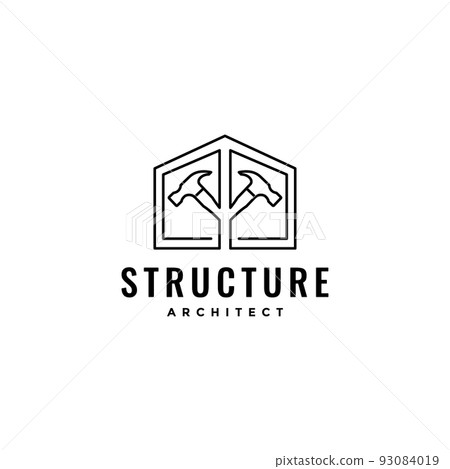 hammer with home line renovation logo design 93084019