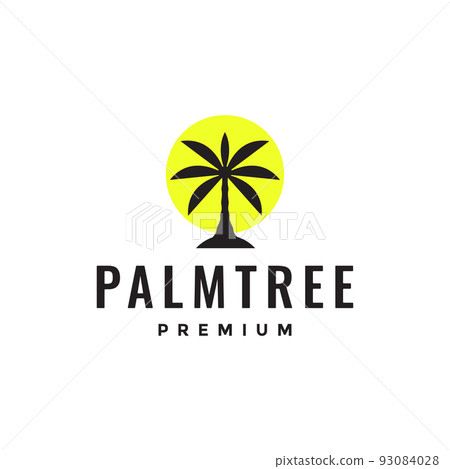 abstract palm tree with sun light logo design 93084028