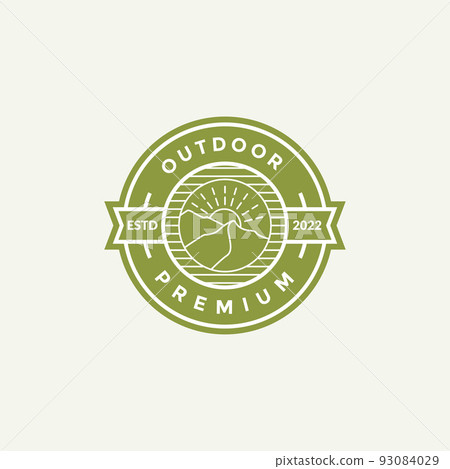 badge sticker mountain sun lines logo design 93084029