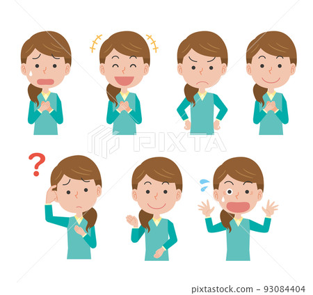 年輕女子麵部表情姿勢插圖集 93084404
