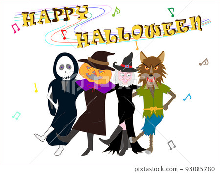 Jack-O-Lanterns and witches dancing to celebrate Halloween. 93085780