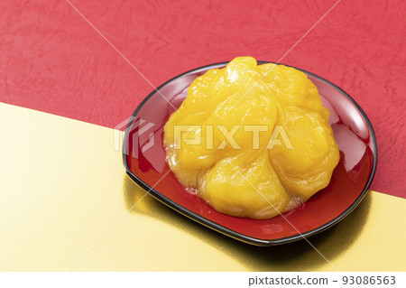 新年菜餚 1_Kurikinton on a red plate_background red and gold 新年菜餚 1_Kurikinton on a red plate_background red and gold 93086563