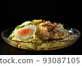 Chilled Chinese noodles _ horizontal photo _ central composition _ black background _ angle of view 93087105