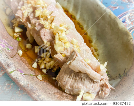 Chinese home cooking, garnished white sliced meat (boiled pork with garlic sauce) Chinese home cooking, garnished white sliced meat (boiled pork with garlic sauce) 93087452