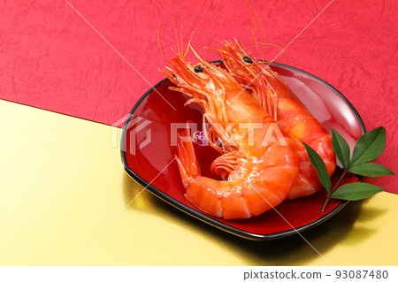 年菜 6_headed 蝦_background 紅色和金色 93087480