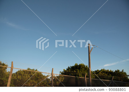 Moon sky and old fence and wooden lamppost Moon sky and old fence and wooden lamppost 93088801