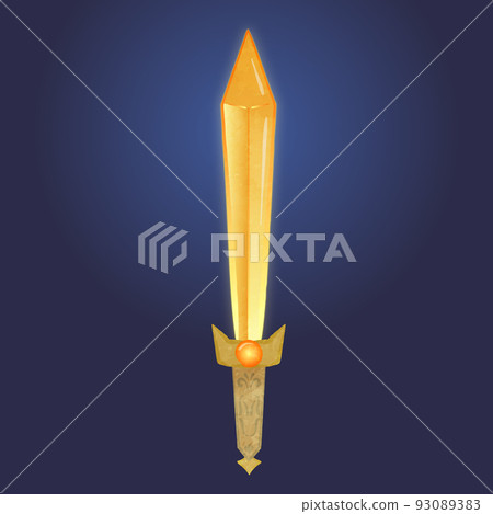 Illustration of a cute sword with braces shining in orange Illustration of a cute sword with braces shining in orange 93089383