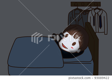 一名男學生在睡覺前一直在黑床上看智能手機屏幕並暴露在藍光下 一名男學生在睡覺前一直在黑床上看智能手機屏幕並暴露在藍光下 93089422