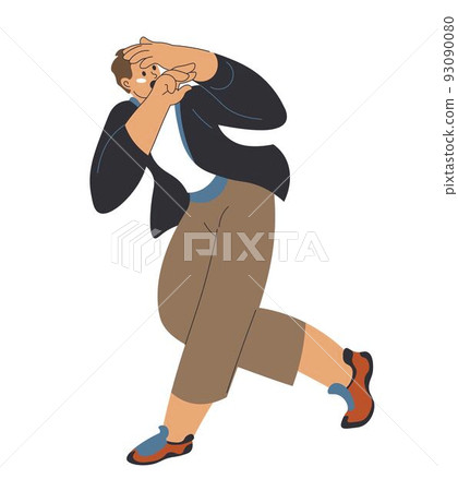 Male character hiding head, scared man running 93090080