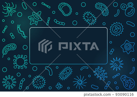 Pathogen blue horizontal frame. Vector outline illustration Pathogen blue horizontal frame. Vector outline illustration 93090116