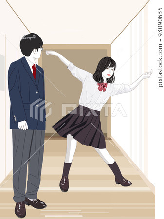 高中女生在走廊裡跳舞 高中男生回頭看 93090635