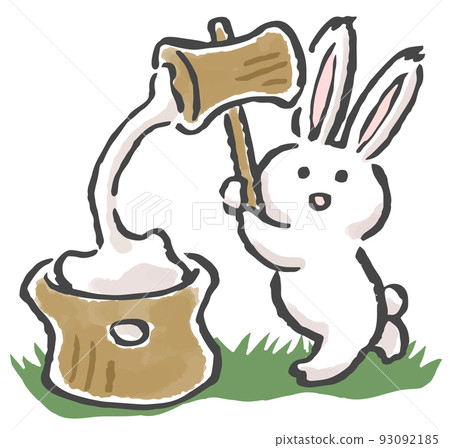 一隻兔子製作麻糬的插圖 93092185
