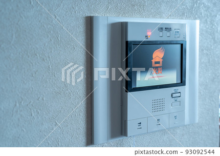 Fire display displayed on the video doorphone, fire alarm, fire, disaster, blue color 93092544