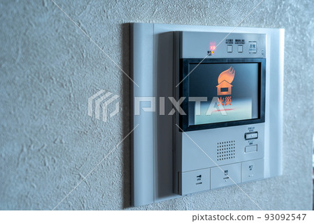 Fire display displayed on the video doorphone, fire alarm, fire, disaster, clear blue color 93092547