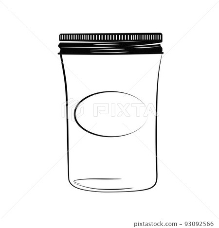 Jar with black label. Vector hand drawn vintage illustration. for spices, jam, jelly. Contour sketch in black isolated over white. Jar with black label. Vector hand drawn vintage illustration. for spices, jam, jelly. Contour sketch in black isolated over white. 93092566