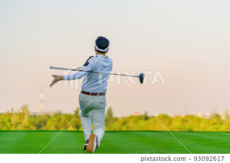 Golfers hit a golf ball is not good on the green Golf Course. failed attempt 93092617