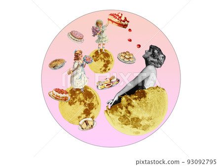 Woman and girl vintage candy tin packaging design 93092795