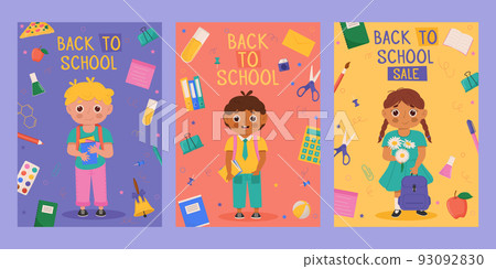 Set of Back to school banner design with colorful funny school character, education items. Colorful back to school templates for invitation, poster, banner, promotion,sale etc. Set of Back to school banner design with colorful funny school character, education items. Colorful back to school templates for invitation, poster, banner, promotion,sale etc. 93092830