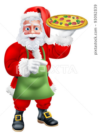 Santa Claus Father Christmas Holding Pizza Cartoon 93092839