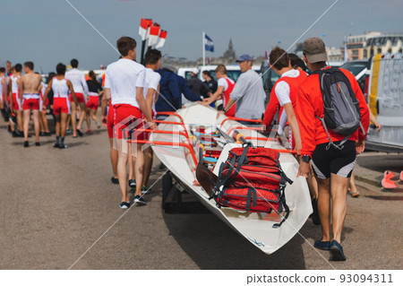 French Rowing Championship. Water Rowing boats with teams 93094311
