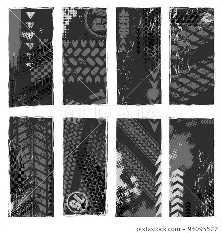 Tire track grunge grey placards set Tire track grunge grey placards set 93095527