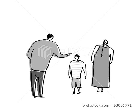 Children (boys) and fathers and mothers who turn their backs, sideways Children (boys) and fathers and mothers who turn their backs, sideways 93095771