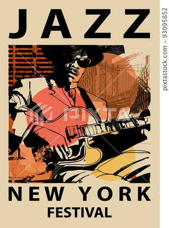 Jazz poster with guitar player in New York, Brooklyn Jazz poster with guitar player in New York, Brooklyn 93095852