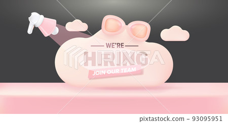 We are hiring an advertising horizontal banner with a megaphone on pastel pink and grey background. Banner with a megaphone for promoting your announcement We are hiring an advertising horizontal banner with a megaphone on pastel pink and grey background. Banner with a megaphone for promoting your announcement 93095951