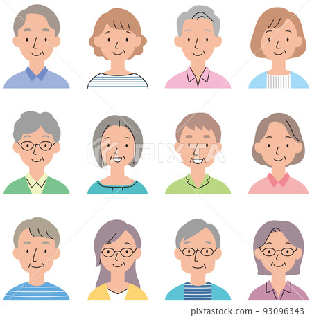 Middle-aged man and woman face icon set 93096343