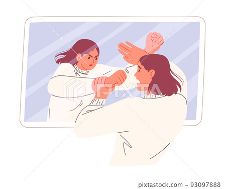 Autoaggression, woman attacks herself, self-criticism Autoaggression, woman attacks herself, self-criticism 93097888