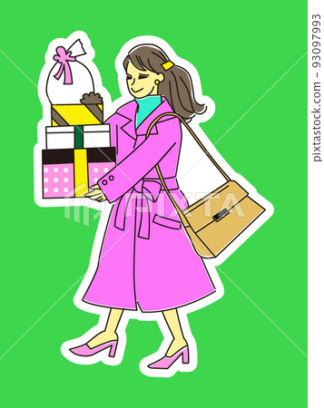 Illustration of a woman with a present Illustration of a woman with a present 93097993