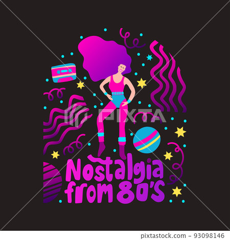 Disco party 70s 80s. Woman dance retro party poster 93098146