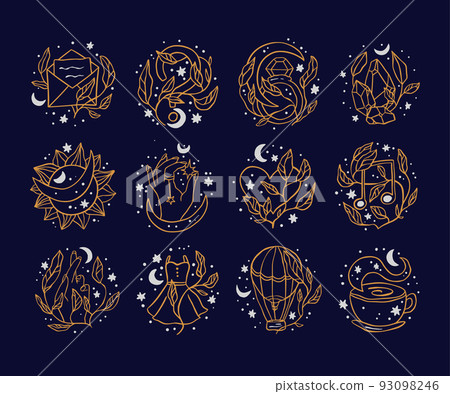 Magic logo icon set. Boho bohemian astronomy alchemy design. 93098246