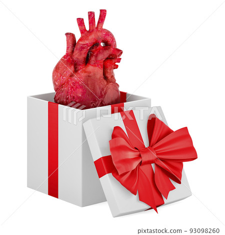 Human heart inside gift box, present concept. 3D rendering 93098260