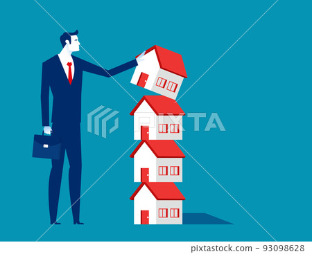 Business person pushed down the piled up house. Business investor vector illustration 93098628