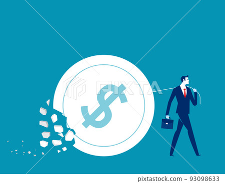 The money coin pulled by the business person broke. Business bankrupt concept The money coin pulled by the business person broke. Business bankrupt concept 93098633