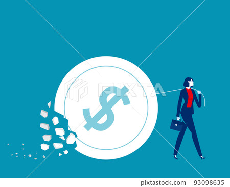 The money coin pulled by the business person broke. Business bankrupt concept The money coin pulled by the business person broke. Business bankrupt concept 93098635
