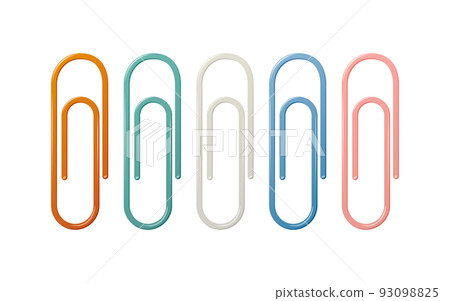 Colorful paper clips set, stationery for fastening sheets. Vector illustration. Colorful paper clips set, stationery for fastening sheets. Vector illustration. 93098825