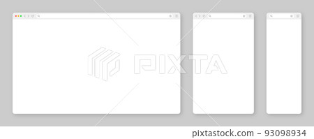 Blank web browser window with toolbar and search field. Modern website, internet page in flat style. Browser mockup for computer, tablet and smartphone. Adaptive user interface. Vector illustration Blank web browser window with toolbar and search field. Modern website, internet page in flat style. Browser mockup for computer, tablet and smartphone. Adaptive user interface. Vector illustration 93098934