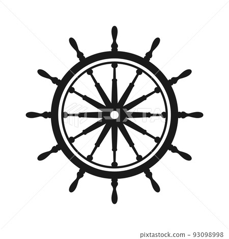 Vintage steering wheel. Ship, yacht retro wheel symbol. Nautical rudder icon. Marine design element. Vector illustration 93098998